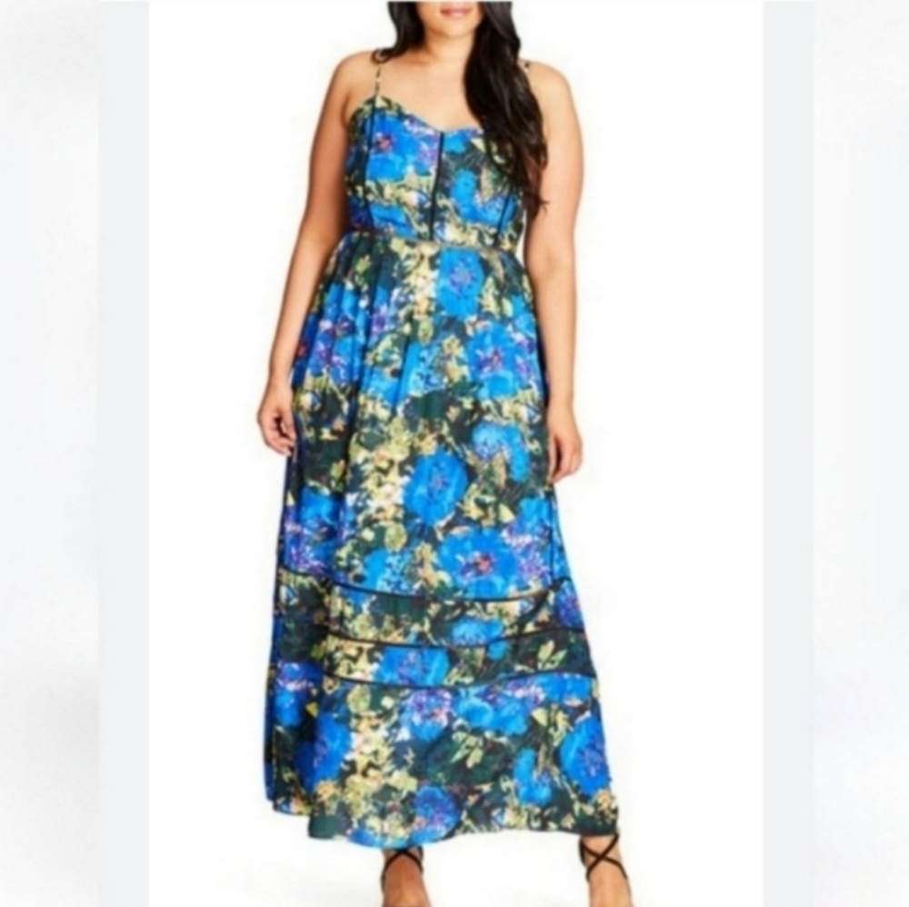 Nwot City Chic Stain Glass Print Maxi Dress In Peacock